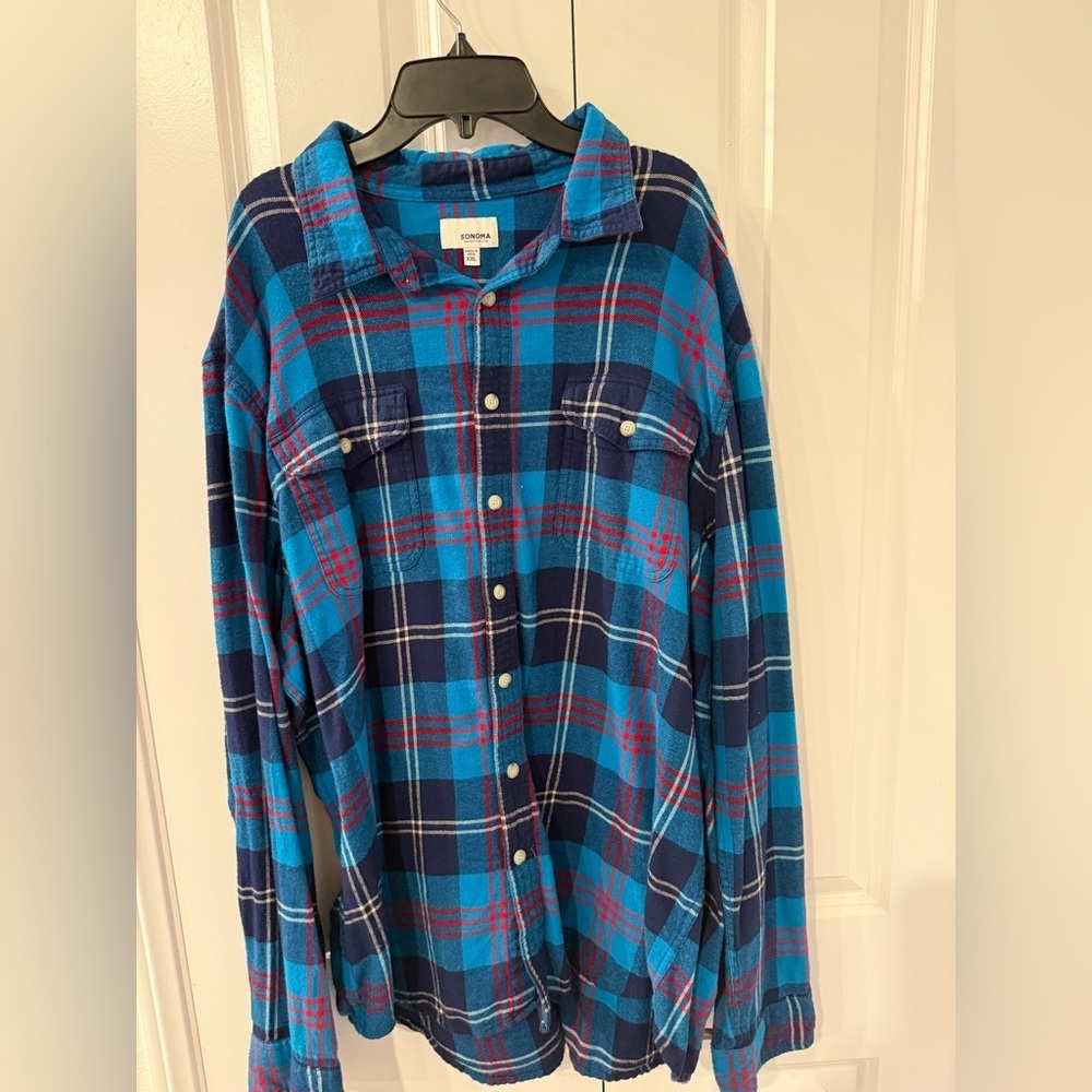 Men's Multicolor Plaid Flannel Button Down Shirt XXL - Picture 3 of 4
